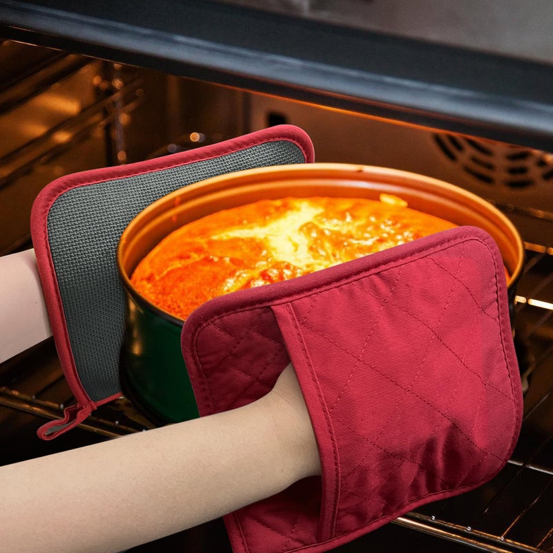 YEKOO Cotton and Neoprene Oven Pads Pot Holders with Pocket 8"x8.5" Dual-Function Hot Pad Set for Finger Hand Wrist Protection Heat Resistant to 428Â°F Red - Image 5